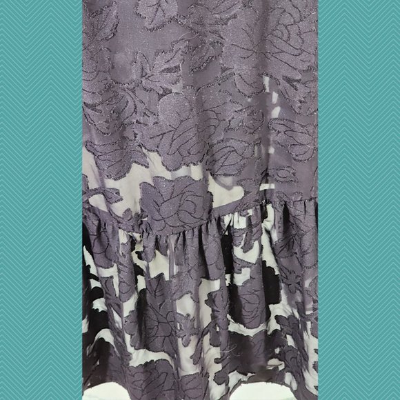 Sun & Shadow Dark Purple Sheer Jacquard Overlay Midi Peplum Dress - Picture 2 of 6